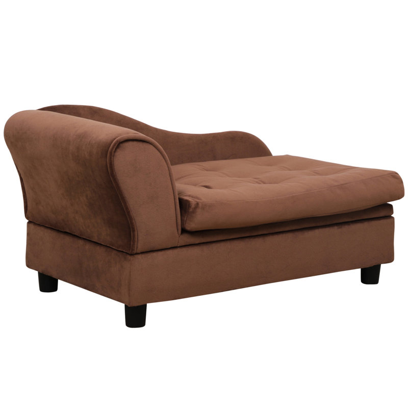 Petit canapé pour chien avec rangement caché, coussin en mousse épaisse de 3 po, animal de compagnie brun moderne et confortable pour chien, rangement, style moderne,
