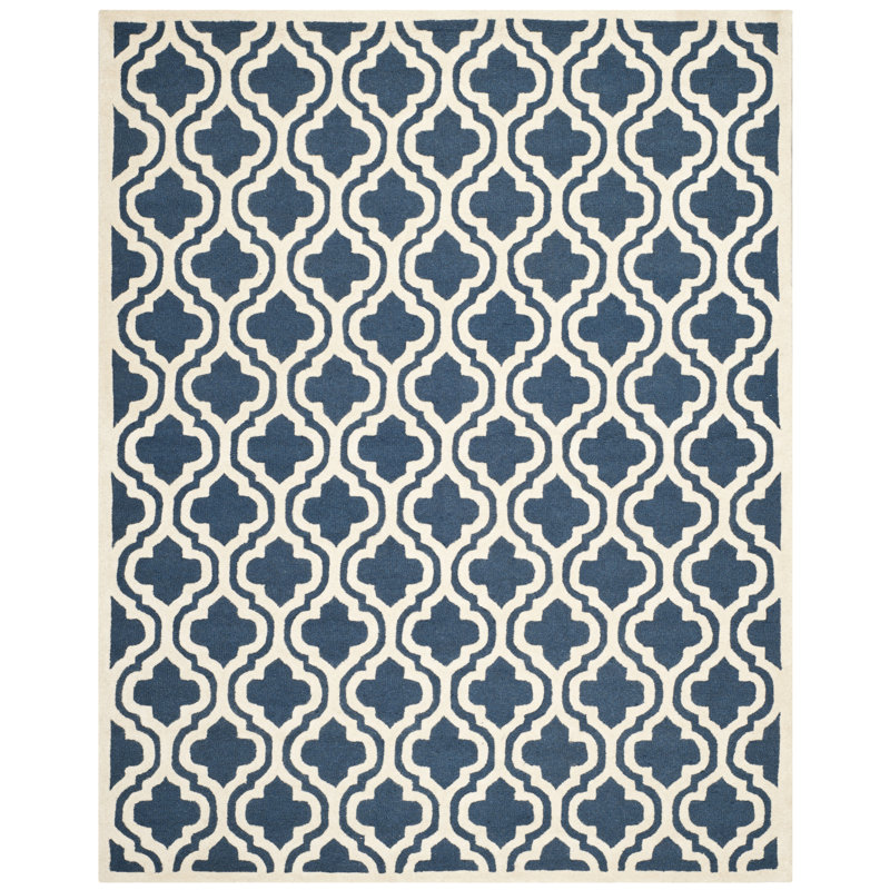 Tapis bleu marine / ivoire Ruben, Rectangle de 10 pi x 14 pi