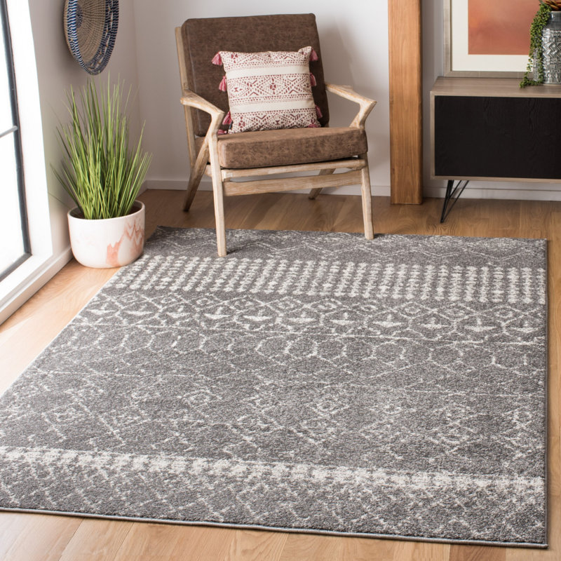 Tapis gris / ivoire Chun Southwestern, Rectangle 8 pi x 10 pi