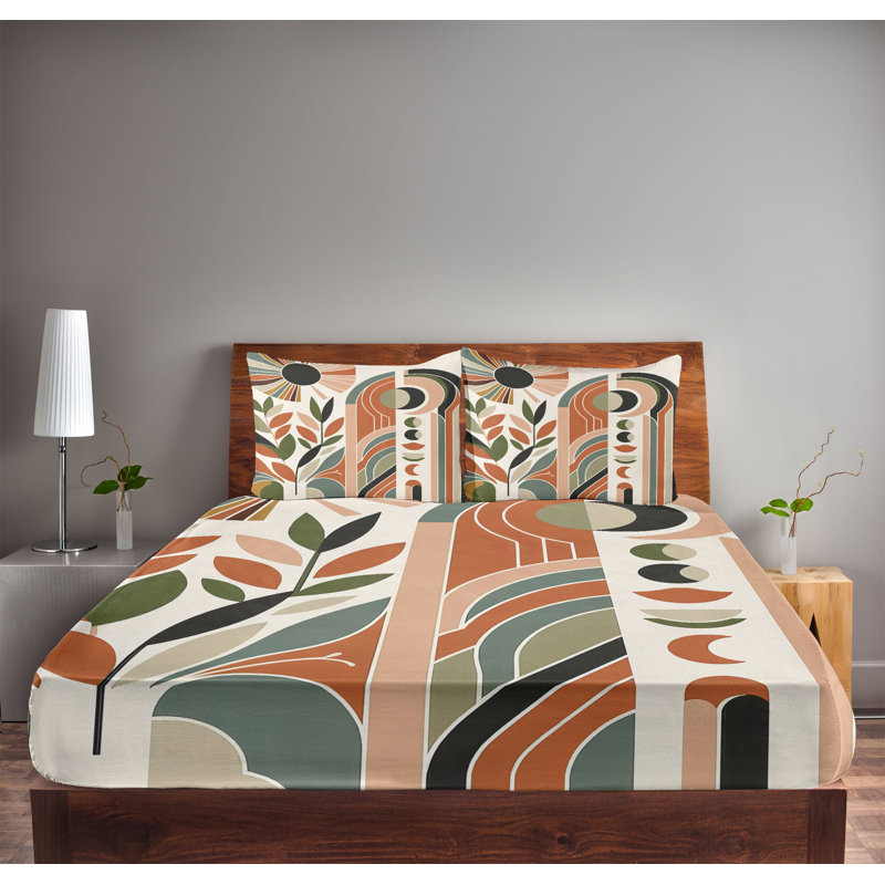 Drap-housse et taie décorative Ambesonne style Mid-Century beige beige et orange brûlé, Très grand californien