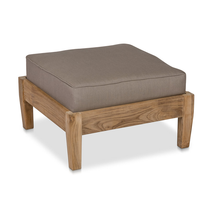 Newport Outdoor Teak Ottoman, Spectrum Mushroom Sunbrella® Plainweave