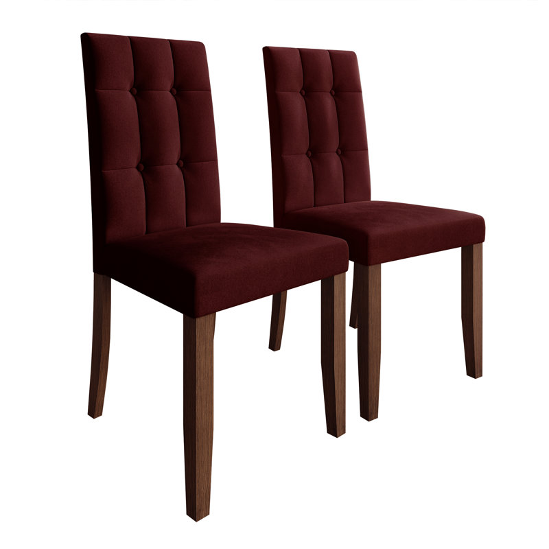 Brown Wooden Dining Chair With Velvet Cover, Red