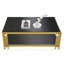 Console en bois avec structure en métal robuste et plateau en verre trempé transparent