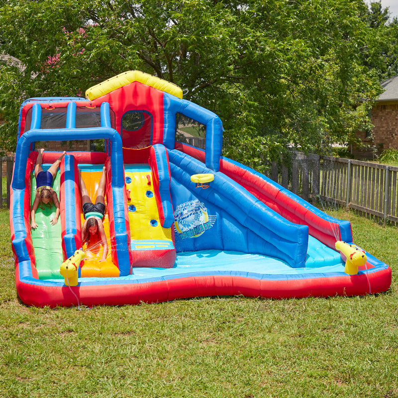 Banzai Hydro Blast Inflatable Water Park with Blue and Red Slides