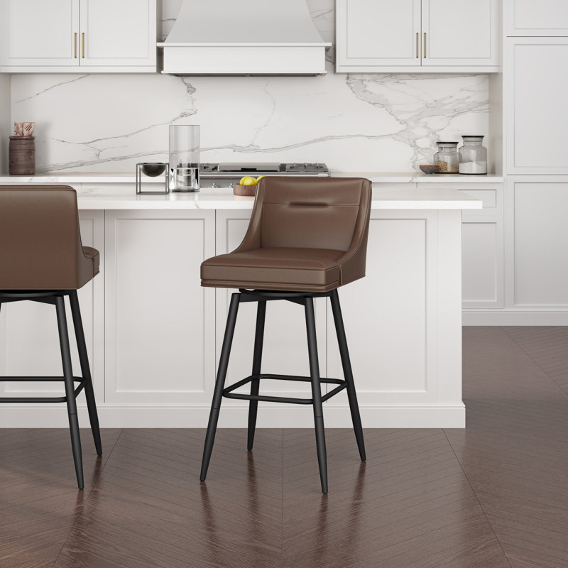Tabouret pivotant en métal et à hauteur ajustable Wyndham, Noir, Selle de cuir