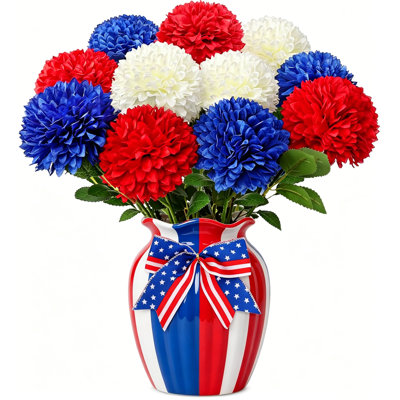 Rouge, blanc, bleu, 12 pièces de chrysanthème artificiel, mamans patriotiques en soie artificielle pour le 4 juillet, arrangement de table de fête du jour du Souvenir, décoration intérieure