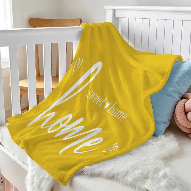 Jeté en molleton jaune ultra doux en flanelle, inscription Home Sweet, Throw 30" x 40"