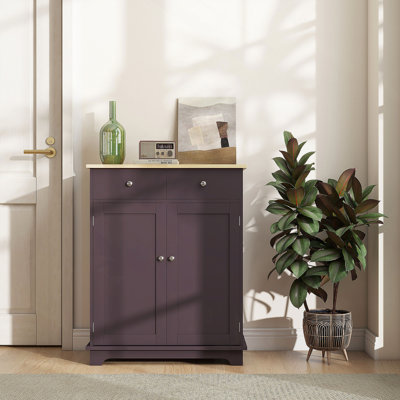 Buffet avec comptoir en bois massif, armoire de rangement pour la cuisine, armoire à café avec 2 tiroirs, portes et tablette réglable