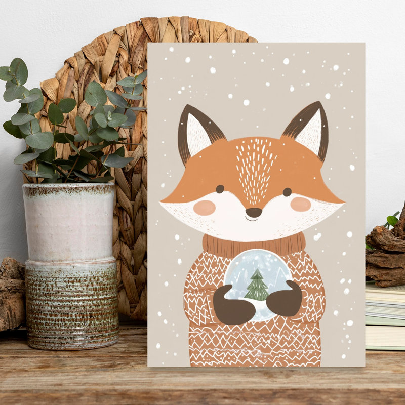 Cute Fox Snow Globe Abstract Contemporary Fox Nature Wildlife Wall Art Print by Mathieu - Wrapped Canvas Print