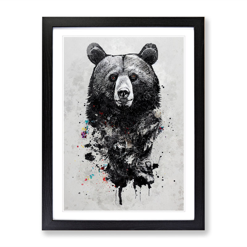 Graffiti Bear No.1 - Single Picture Frame Print, Black, 64cm H x 46cm W x 2cm D