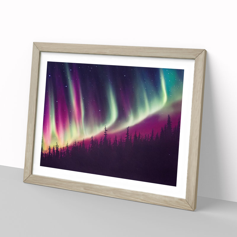 Watercolour Aurora Borealis Vol.2 - Picture Frame Painting, Oak Framed, 46cm H x 64cm W x 2cm D