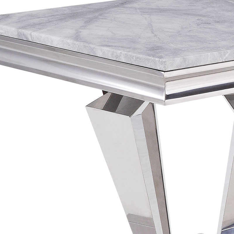 Satinka 24" Light Grey Marble & Stainless Steel End Table