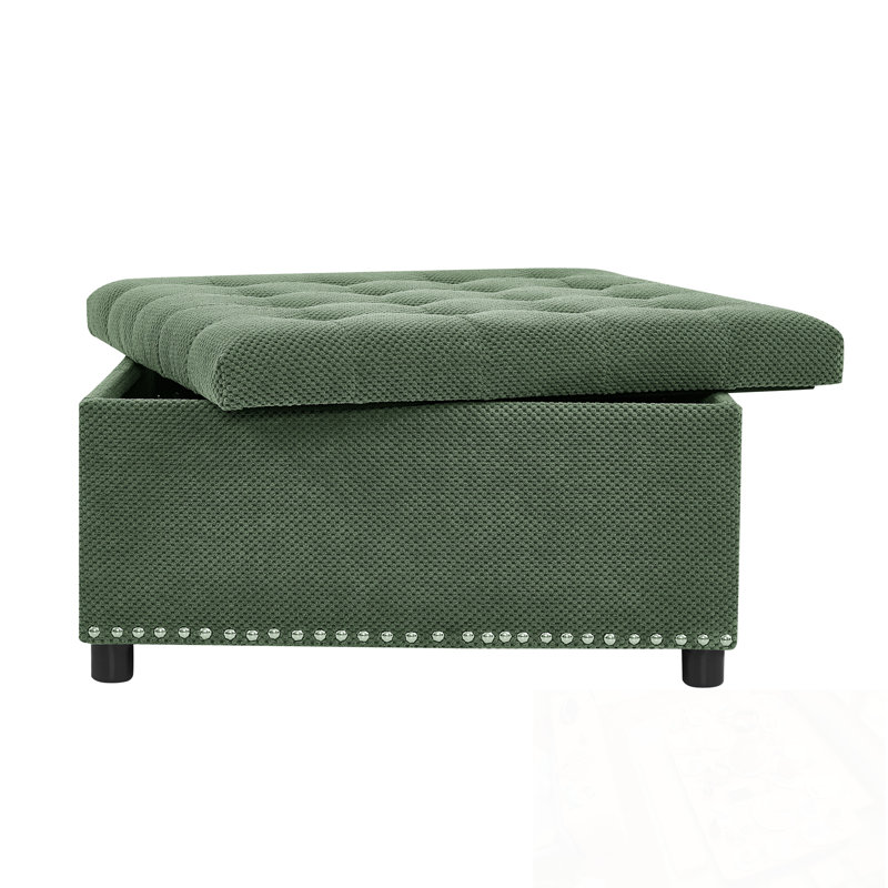 Casner carré capitonné avec espace de rangement et garniture cloutée, Vert