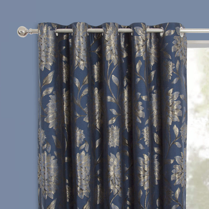 Amridean Fully Lined Eyelet Curtains, Navy Blue, 229 W x 183 D cm