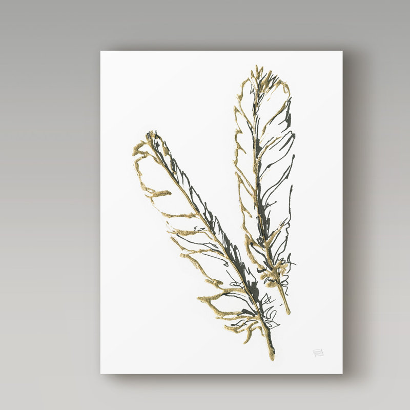 'Gilded Red Tailed Hawk Feather' Acrylic Painting Print on Wrapped Canvas, 19" H x 14" W x 2" D