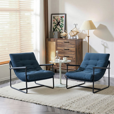 Pair Of Contemporary Corduroy Fabric Accent Chairs With Durable Metal Base