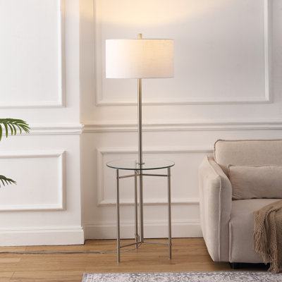 Pretor 59" Modern Minimalist Metal and Tempered Glass LED 2-in-1 Space-Saving Tray Table and Floor Lamp