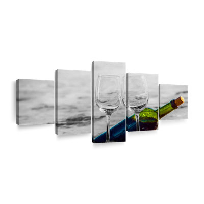 Ensemble de 5 pièces «Wine And Alco Wine By The Beach On Canvas»
