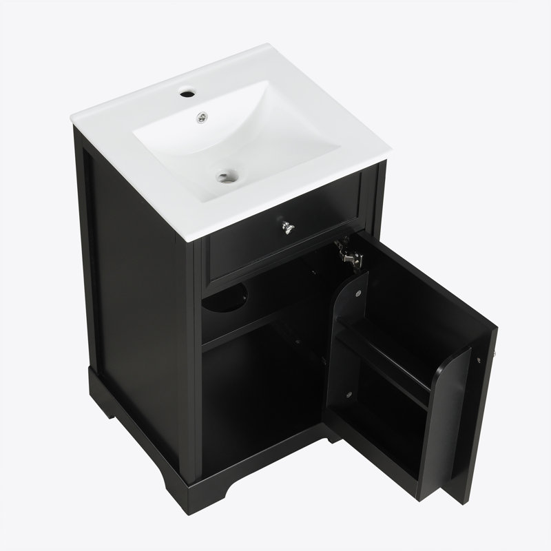 Meuble-lavabo de 20 po avec lavabo, armoire de salle de bain avec porte à fermeture douce, support de rangement et tablette réglable