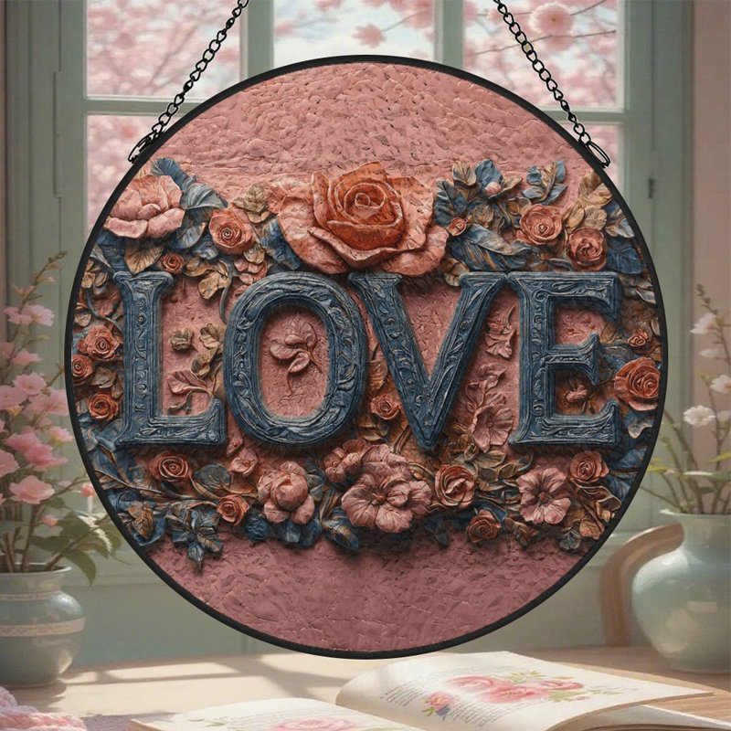 Panneaux de vitrail décoratifs pour fenêtre Love Love Embellissement, 11.8x11.8in(30x30cm)