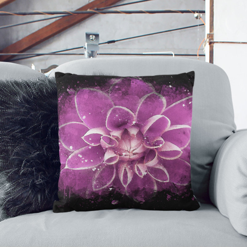 Dahlia Flower Paint Splash Cushion with Filling, 40cm H x 40cm W x 15cm D, White