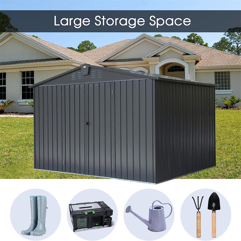 Remise de rangement en métal, H 76,57 po x l 118,43 po x P 95,12 po