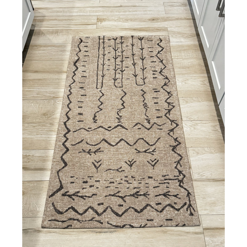 Tapis intérieur / extérieur beige / gris en coton / polyamide Kaimani, Tapis de couloir 2 pi 5 po x 4 pi 11 po