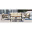 Ensemble de conversation de patio 6 pièces avec détails en bois d'acacia, canapé 3 places, 2 fauteuils, 2 repose-pieds et table basse