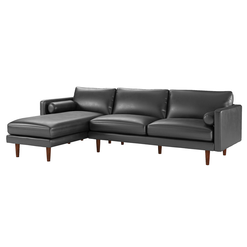 Arantza Faux Leather L-Shaped Sectional, Black Faux Leather, Left Hand Facing