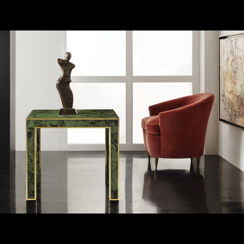 Modern History End Table, Green/Gold