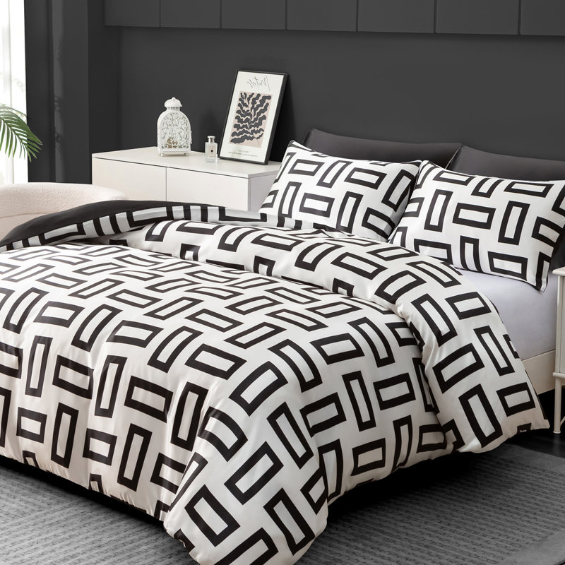 Premium Reversible Duvet Cover Set with Zipper Closure and Corner Ties, Kingsize Duvet Cover + 2 Standard Pillowcases