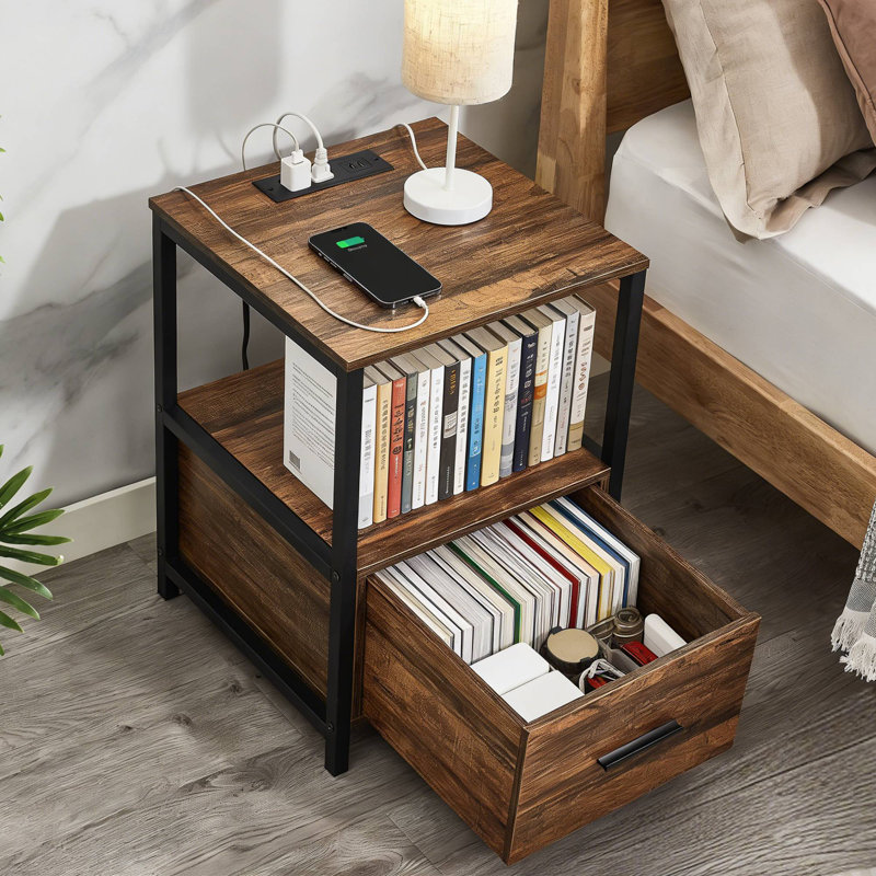 Ensemble de chambre à coucher avec cadre de lit et table de chevet 2 pièces (ensemble de 2), Double