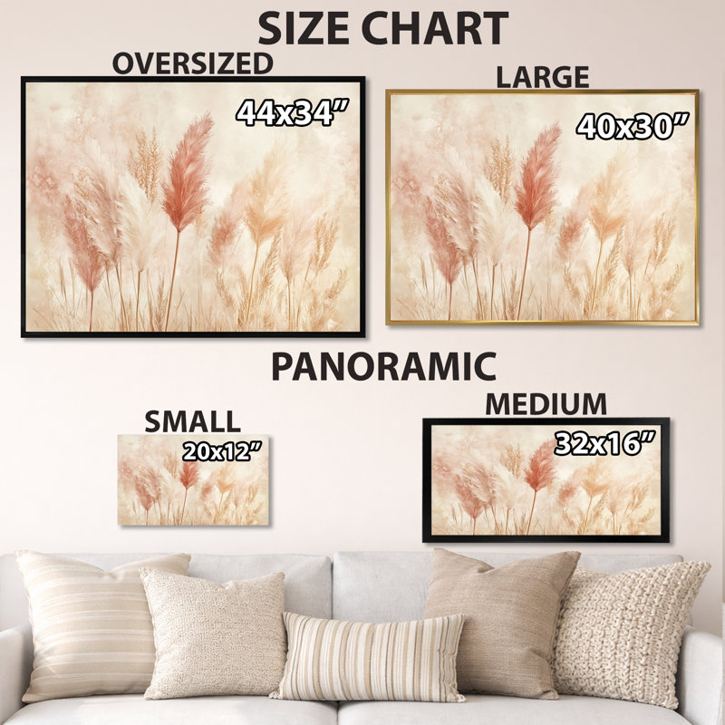 «Earth Tone Pampas Drift I» - impression d'art mural bohémien rose, H 24 po x l 32 po, Toile tendue