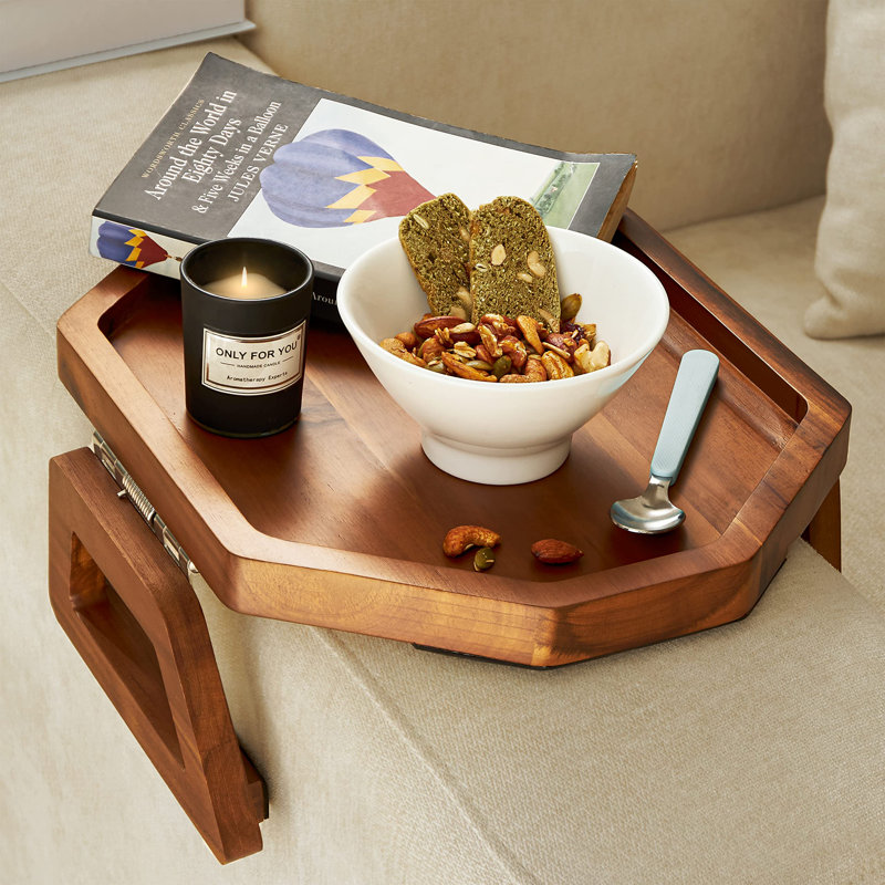 Table avec accoudoirs pour canapé, plateau de canapé avec accoudoirs en bois octogone, plateau à clipser pour canapé large