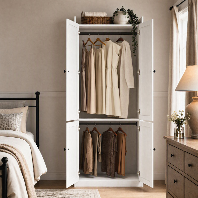 Armoire-penderie moderne autoportante avec quatre portes et tringle