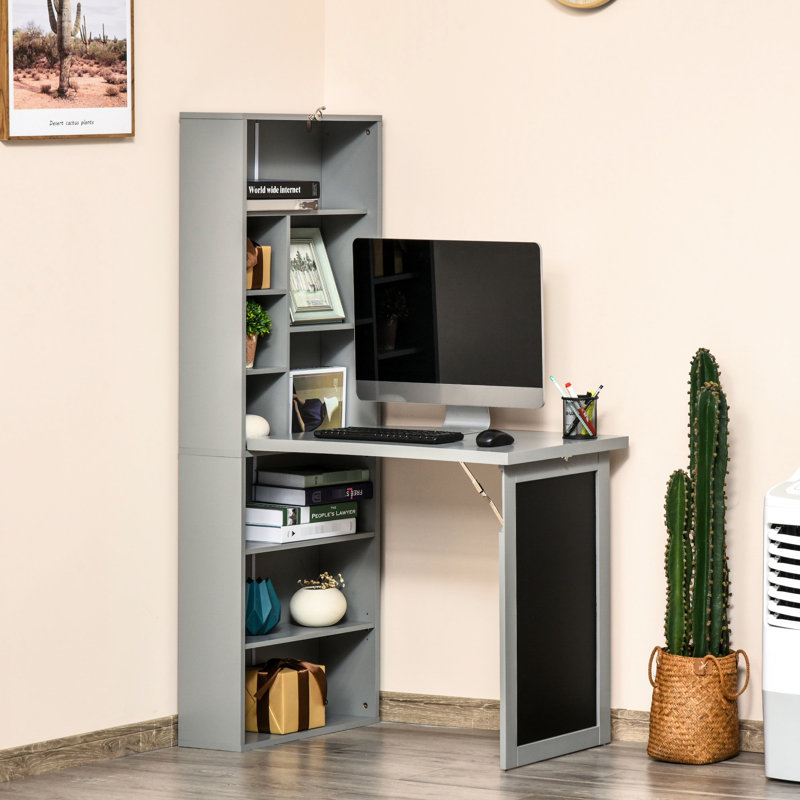 Bureau multifonctionnel avec tablette latérale et tableau d'écriture pliable en gris