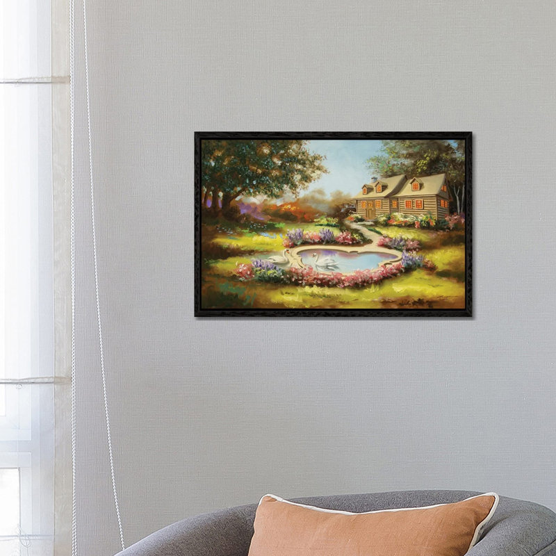 Two Swans And Cabin In Spring by D. "Rusty" Rust - Gallery-Wrapped Canvas Giclée on Canvas, 66.04 cm H x 45.72 cm W
