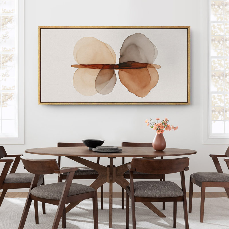 Large Framed Canvas Print Wall Art - Neutral Abstract Print for Minimalist Modern Wall Decor, Natural, 30" H x 60" W
