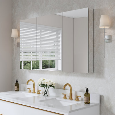 52"W X 30"H Recessed Or Surface Wall-Mount Bathroom Aluminum  Medicine Cabinet Combo With Adjustable Glass Shelves