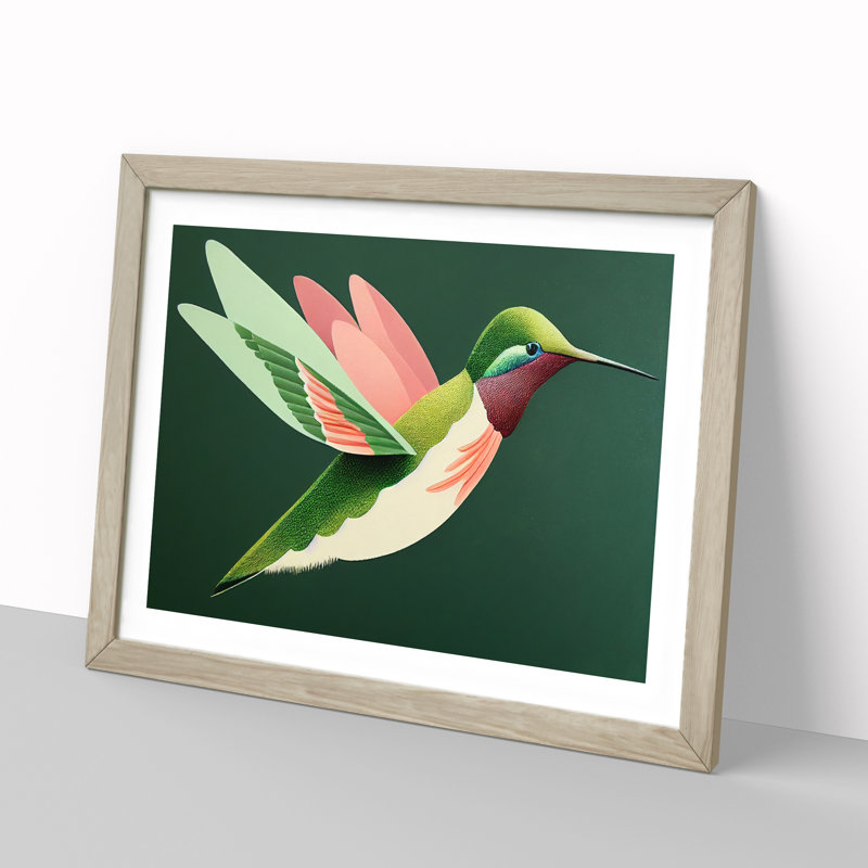 A Daring Hummingbird Abstract - Framed Print, 34cm H x 46cm W x 2cm D, Oak