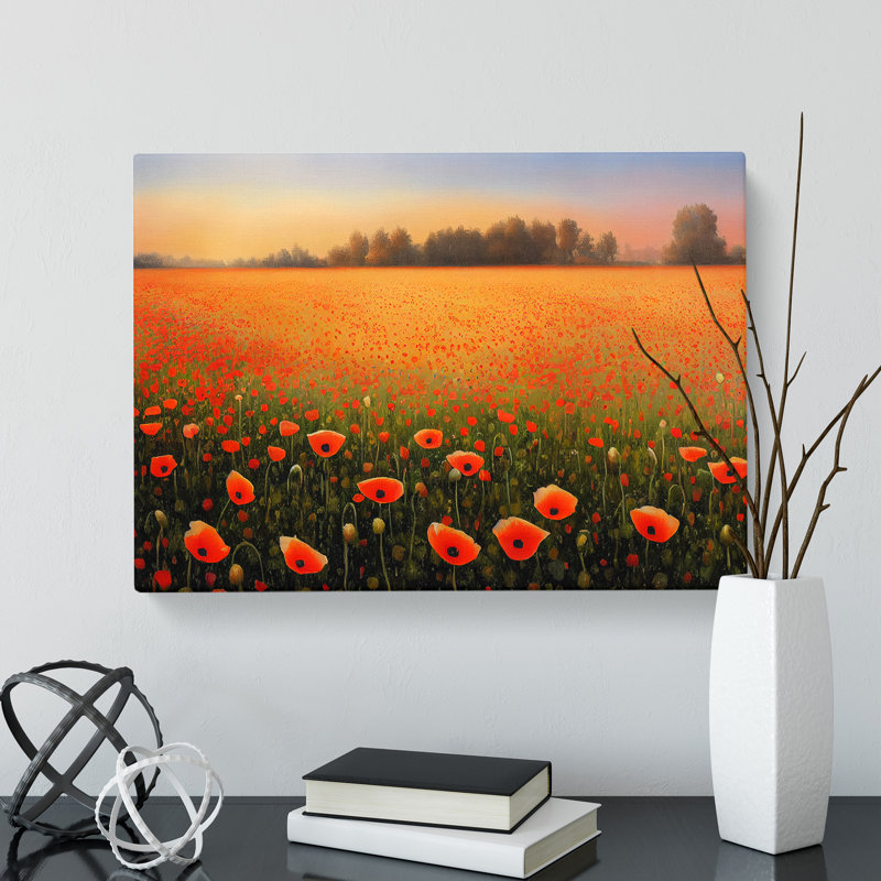 Pretty Poppy Field Flowers - Wrapped Canvas, 50cm H x 76cm W x 3cm D