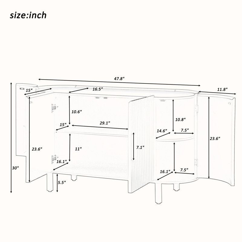 48" Console Table Entryway Sideboard for Hallway Living Room with Adjustable Shelves, White