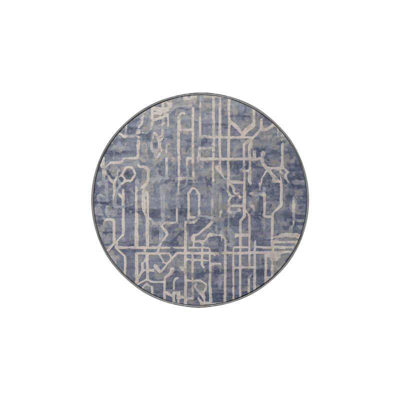 Machine Washable Gray Area Rug, Round 3'