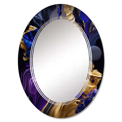 Raania Abstract Marble Geode Purple And Blue - Abstract Liquid Ink Wall Mirror
