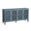 Buffet antique bleu 60 "avec sculptures florales ajourées, tablettes réglables, structure en bois massif, meuble télé idéal pour les pieds de plusieurs zones de décoration, divers styles de maison