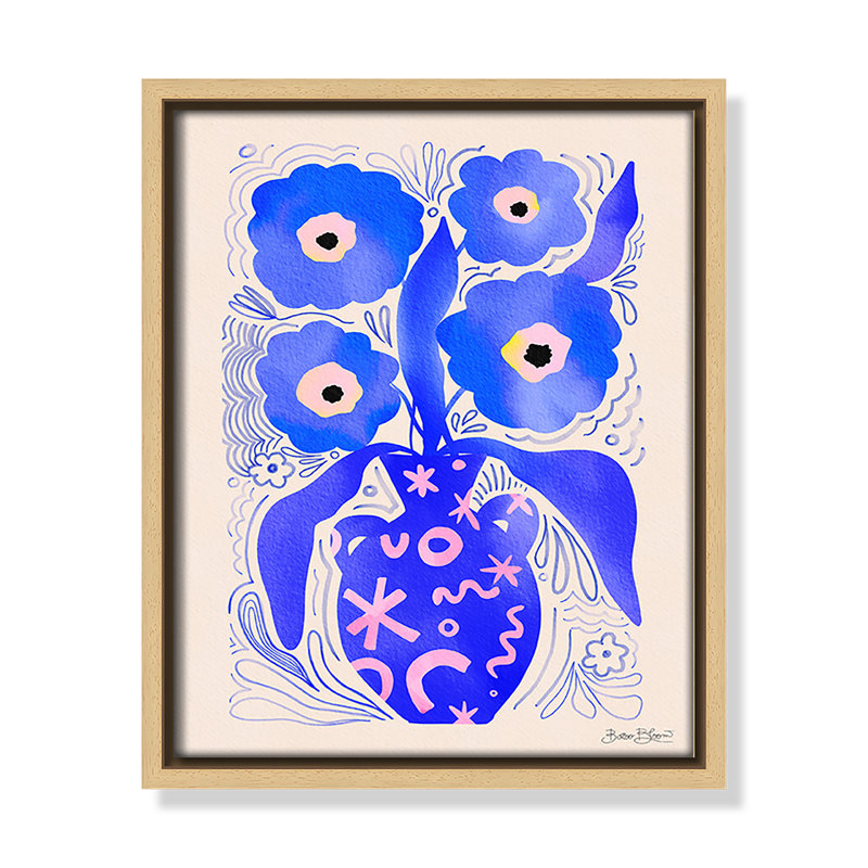 «Blue Flowers Matisse» par Bloom, L 9,5 po x H 11,5 po, Toile avec cadre, Flotteur naturel