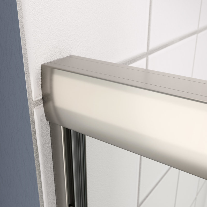 Porte de douche à dérivation, 56 à 60 po x 70 po, verre trempé de 1/4 po, finition polie et protection supérieure contre les fuites de 70 po avec poignée coulissante