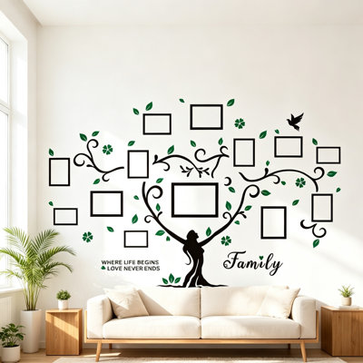 Wall Sticker Tree Family for Living Room Sofa with Picture Frame Photo Wall Decor Black 210 x 137 cm