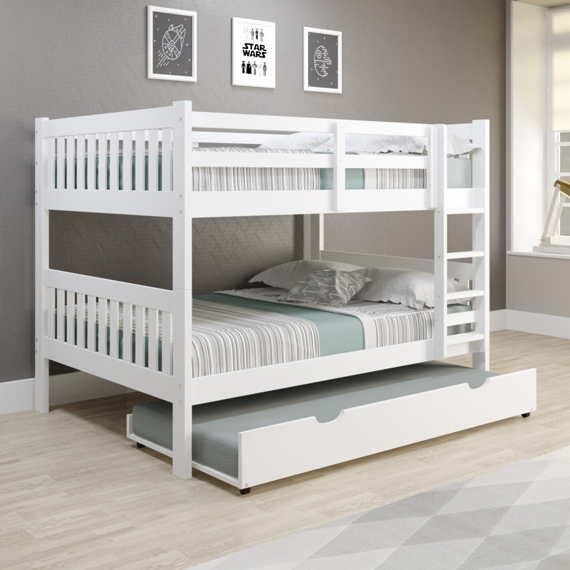 Lit superposé standard en bois massif avec lit gigogne Moraby par Harriet Bee, Double sur double, Blanc