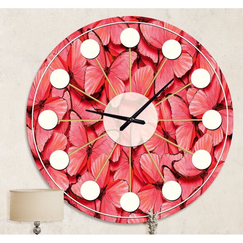Corail - papillons roses - horloge murale moderne Mid-Century, Moyenne